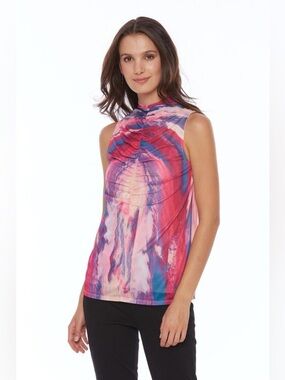 Cable & Gauge Watercolor Funnel Neck Blouse NWT Large
